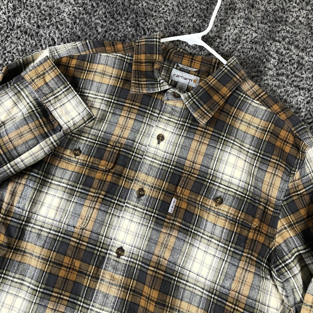 Carhartt Shirt Mens Large Brown Plaid Flannel Long Sleeve‎ Button Up Workwear